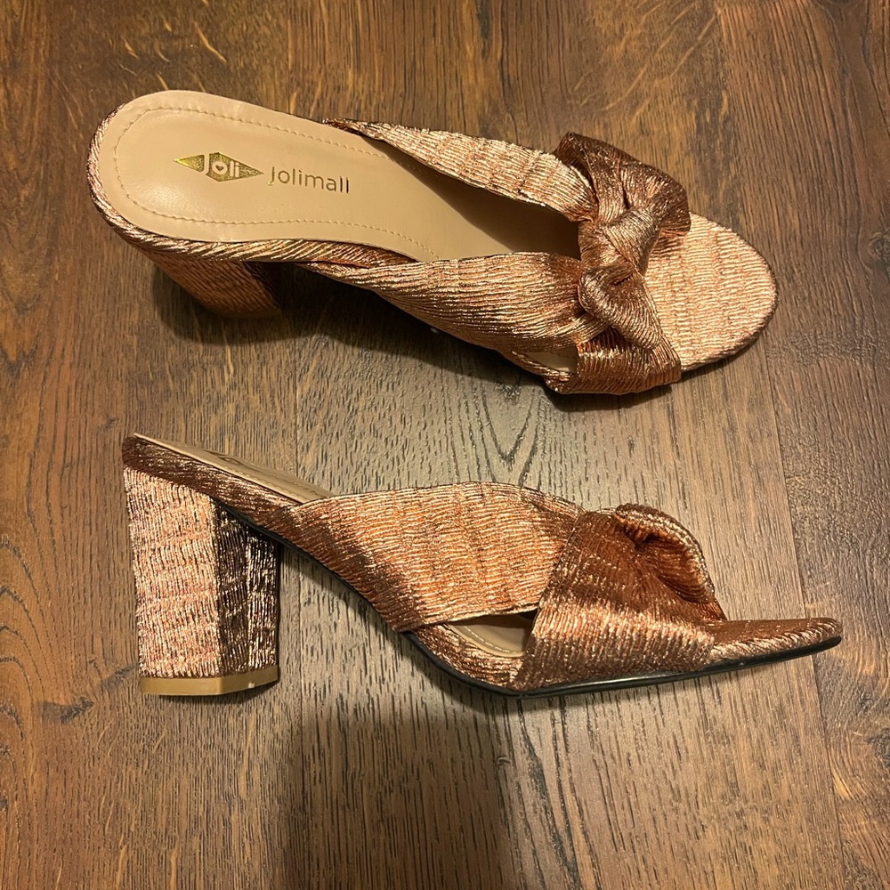 Rose Gold Knotted Bow Sandals - Size 9